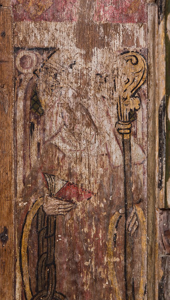 The rood screens and detail at St Andrew's Church, Westhall, Suffolk,UK. The screens are notable for their depiction of the Transfiguration of Christ, the only such surviving depiction in England.