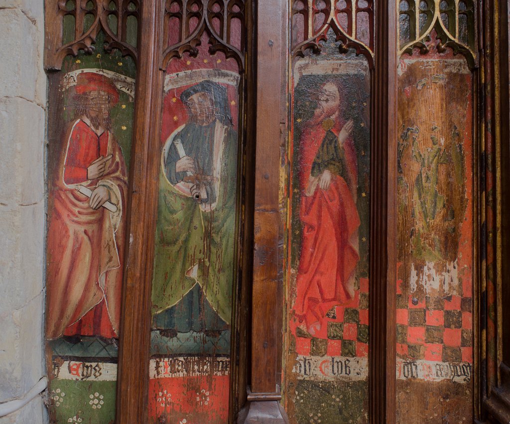 The rood screens at St Nicholas's church, Bedfield, Suffolk.