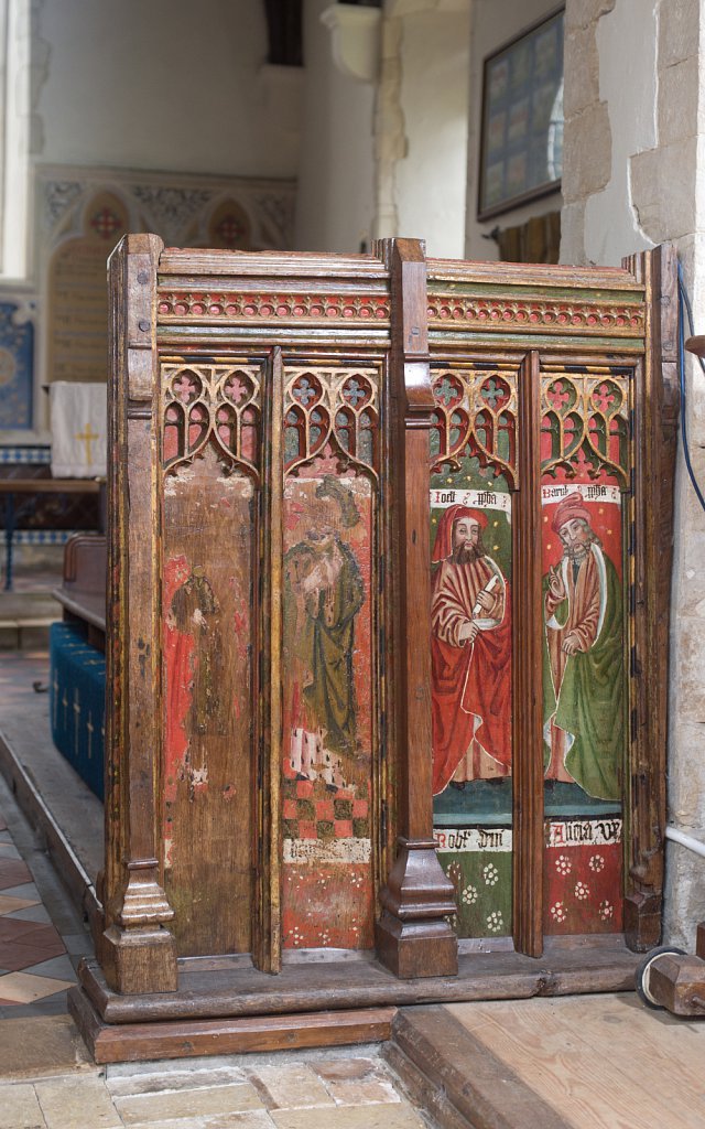 The rood screens at St Nicholas's church, Bedfield, Suffolk.