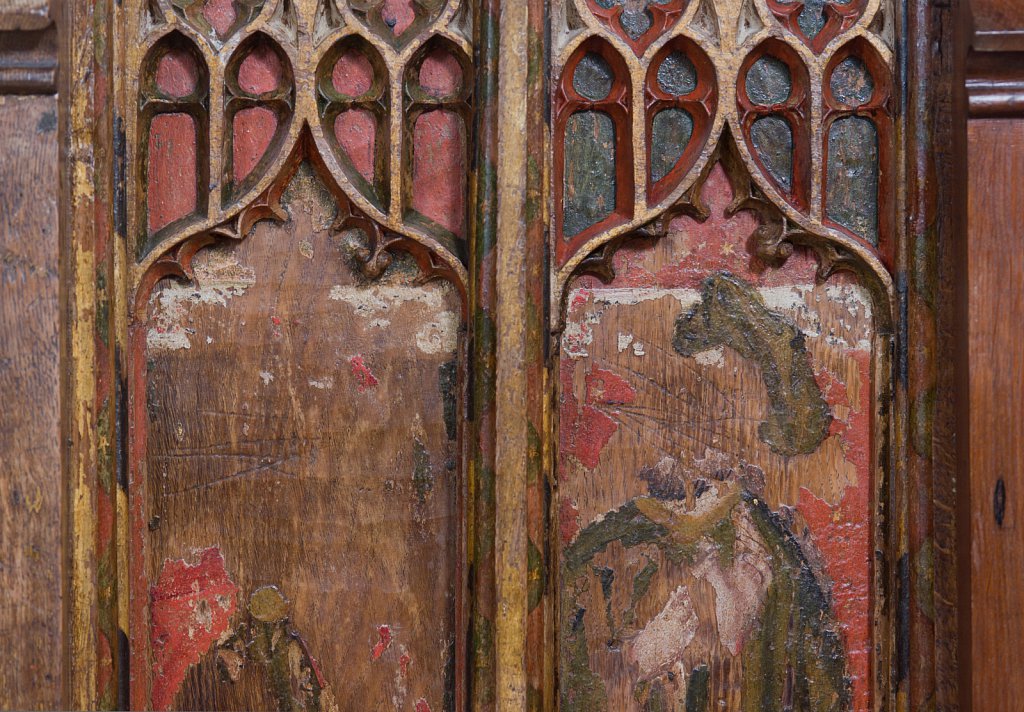 The rood screens at St Nicholas's church, Bedfield, Suffolk.