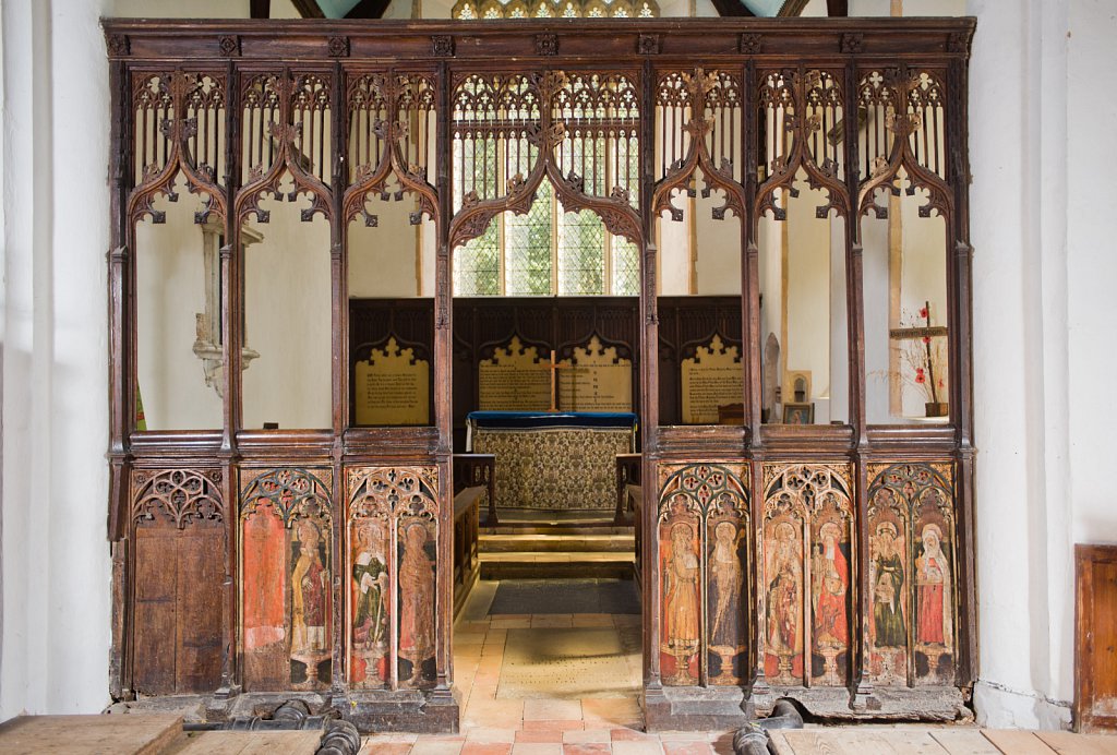 The rood screen and detail at the Church of Saint Peter & Saint Paul Barnham Broom, Norfolk,UK.