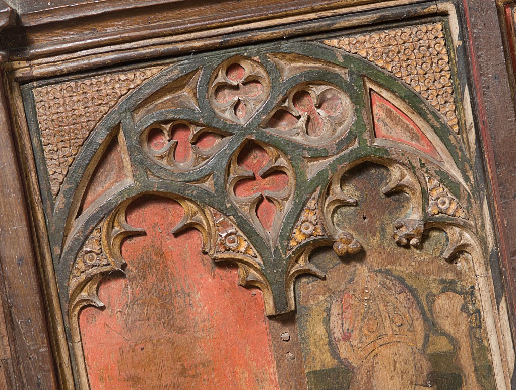 The rood screen and detail at the Church of Saint Peter & Saint Paul Barnham Broom, Norfolk,UK.