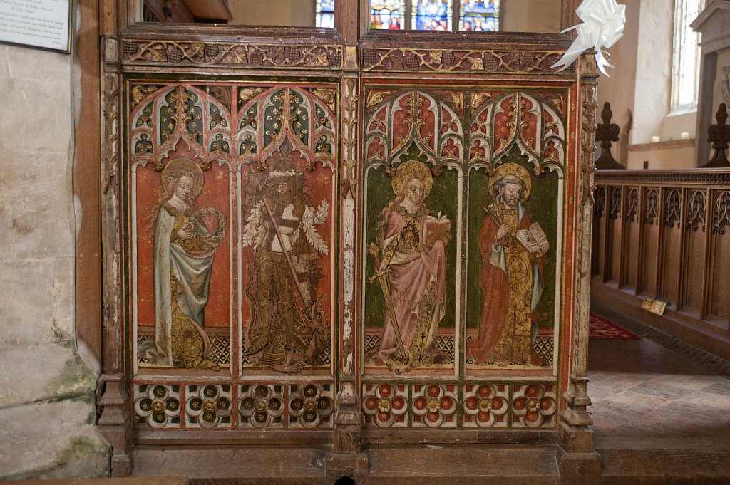  
The rood screen and detail at All Saints church, Filby, Norfolk, UK