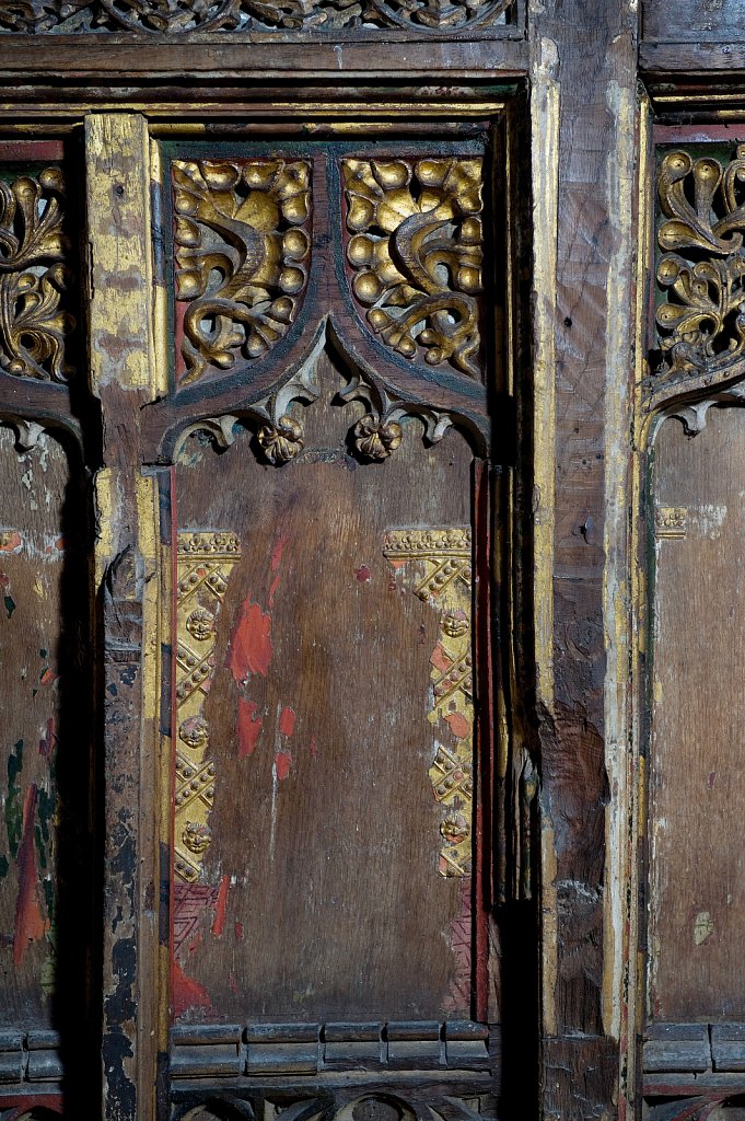 The Rood screen and detail at St Mary the Virgin, Yaxley, Suffolk,UK.