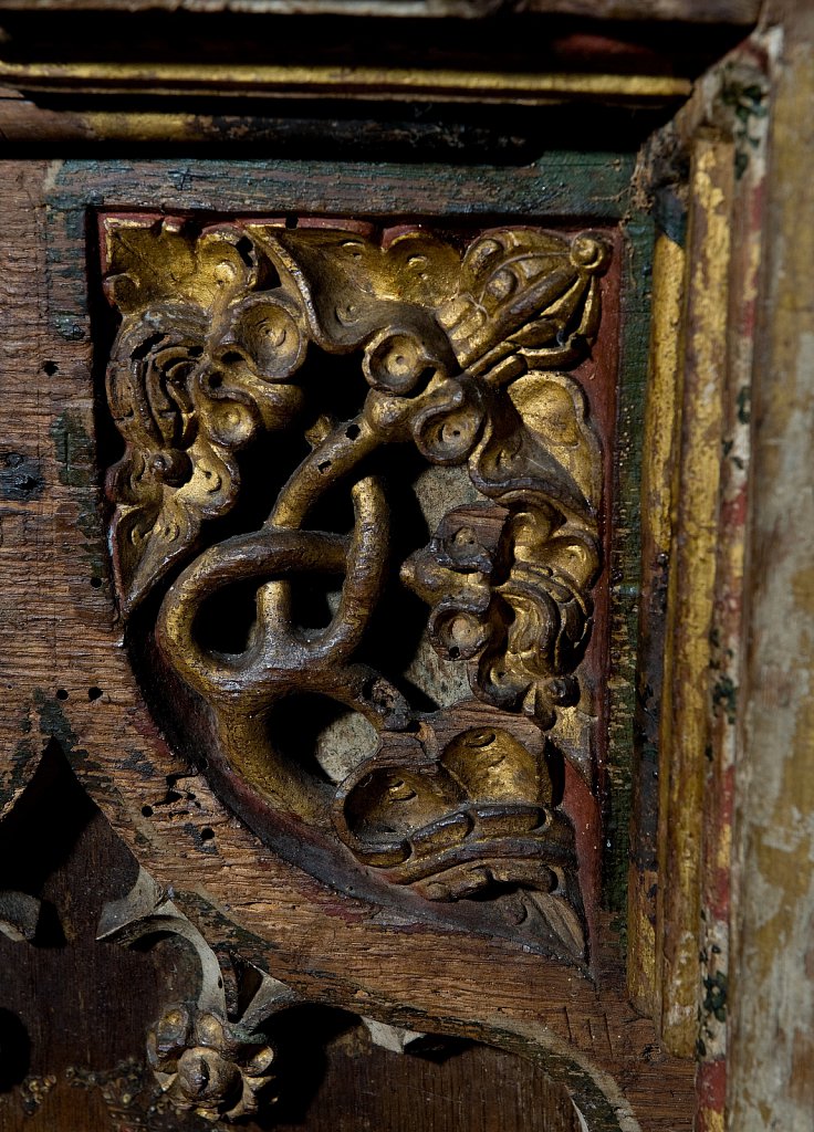 The Rood screen and detail at St Mary the Virgin, Yaxley, Suffolk,UK.