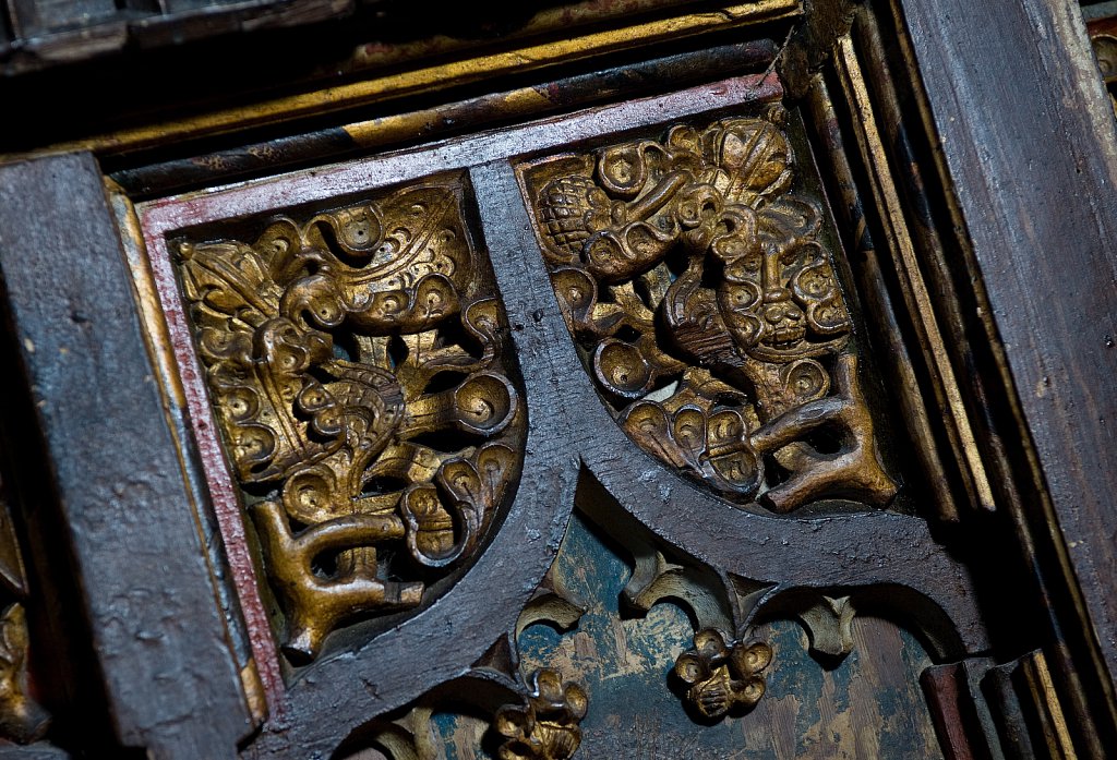 The Rood screen and detail at St Mary the Virgin, Yaxley, Suffolk,UK.